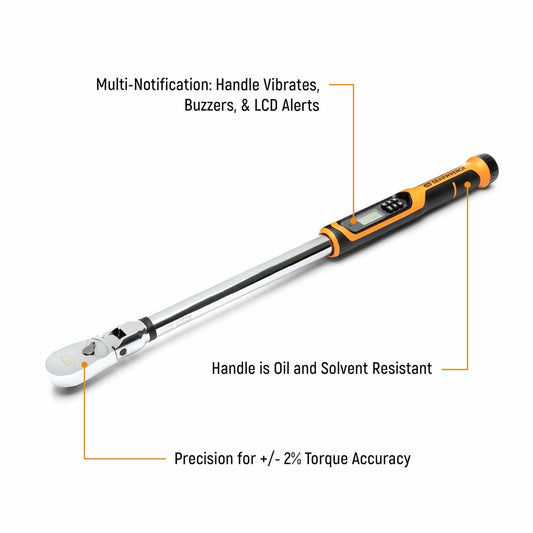 "1/2" Flex Head Electronic Torque Wrench with Angle 25-250 ft/lbs. - 85079