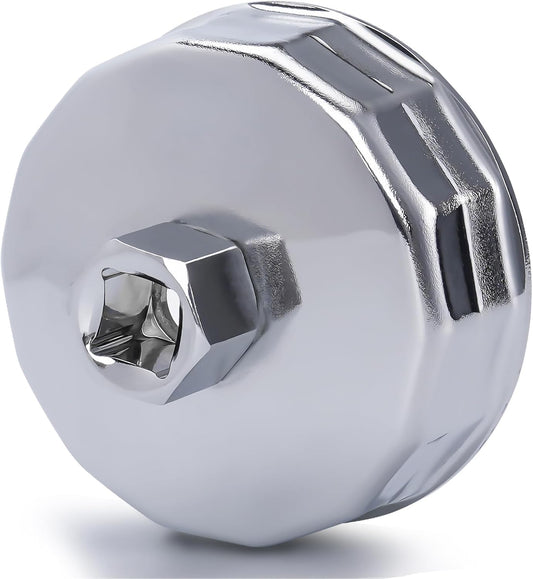 74mm 14Flutes Oil Filter Cap Wrench Removal Tool Socket Compatible with Mercedes Benz, Audi, Sprinter, VW, Porsche, Volkswagen, Mazda, Silver Heavy-Duty Aluminum
