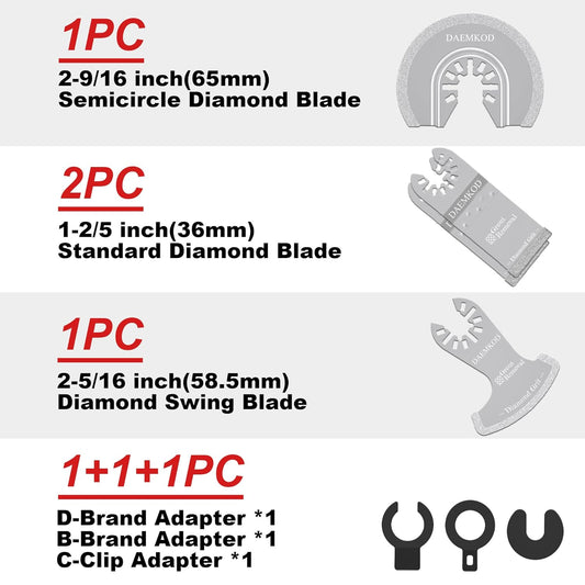 6 Pack Diamond Oscillating Blade, 3 Types Professional Oscillating Blade Sharpener for Cleaning Mortar, Grout Removal Blade for Oscillating Tool, Fit Milwaukee Dewalt Bosch Worx Ryobi