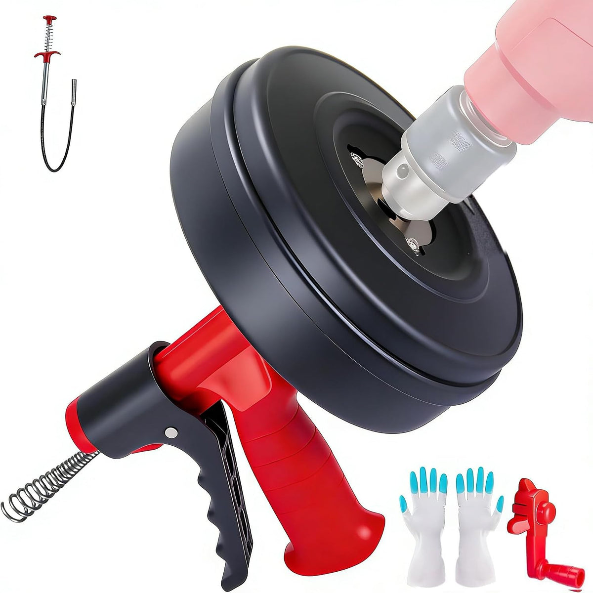Drain Snake Hair Drain Clog Remover,Drill Attachment Toilet Snake for Bathroom Kitchen Tub Shower Drain Clog Remover with Gloves Hair Clog Remover with Drill Adapter（25ft/7.5M-Black） | Bathroom and Shower Sink Duty Pipe Drain Clog Remover for Bathtub