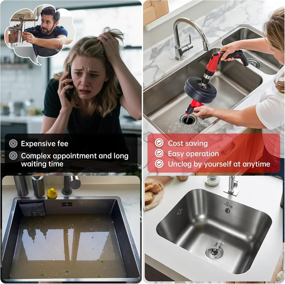 Drain Snake Hair Drain Clog Remover,Drill Attachment Toilet Snake for Bathroom Kitchen Tub Shower Drain Clog Remover with Gloves Hair Clog Remover with Drill Adapter（25ft/7.5M-Black） | Bathroom and Shower Sink Duty Pipe Drain Clog Remover for Bathtub
