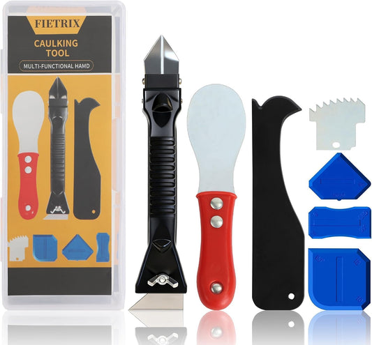 3-in-1 Silicone Caulking Tool Kit, Sealant Finishing & Scraper | 3-In-1 Caulking Tool with Replaceable Silicone Pads, Caulk Removal Scraper for Grout & Glue Cleanup