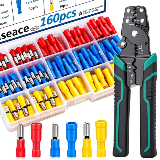 160PCS Bullet Wire Connectors with Crimping Tool Assortment Kit 22-16/16-14/12-10AWG Female&Male Bullet Connectors Terminal for Automotive Boat Stereo Industrial Equipment