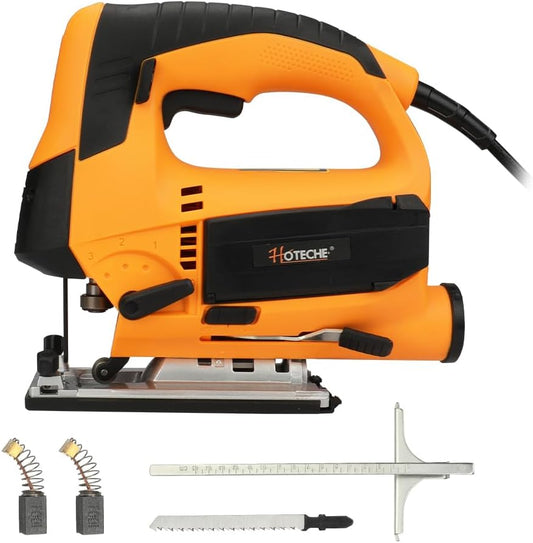 's 6.7Amp Electric Jig Saw with Laser Guide and Ruler – Corded Pendulum Jigsaw for Wood and Metal Cutting, 4 Orbital Settings, Quick Blade Change, Aluminum Base, Includes Blades & Accessories