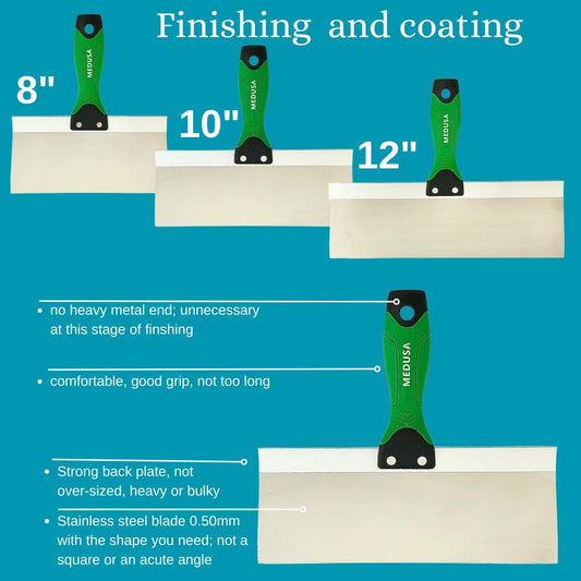 MEDUSA S.S. Drywall Taping Tool Set with Blades, Pan with Grip, Adjustable and reversible S.S. Angle Tool