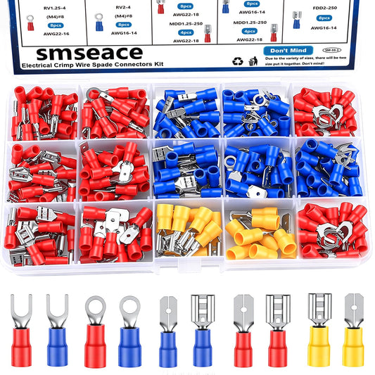 19 Values Electrical Crimp Connectors with Crimping tool spade connector kit Fork Spade Butt Ring Bullet Crimp Connectors
