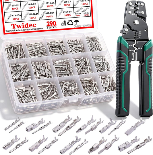 / Pin Connector Kit with Crimping Pliers,Car Electrical Wire Terminal 21Type 1/1.5/1.8/2.2/2.3/2.8/3.5mm Auto Electric Connector Terminal Non-Insulated Plug Removal Male Female Crimp Pins
