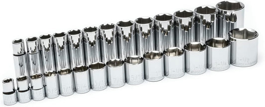 . 1/2" Drive 6 Pt. Standard & Deep Socket Set, SAE - 80729